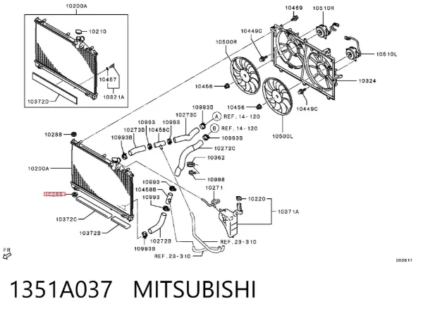Consola (coxim de fixação) inferior do radiador 1351A037 Mitsubishi