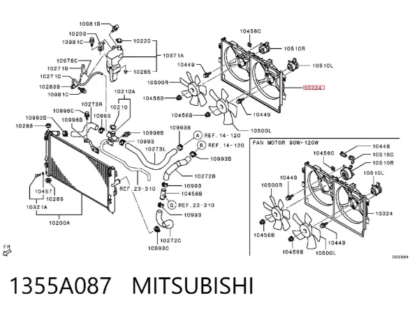 Difusor do radiador de esfriamento 1355A087 Mitsubishi