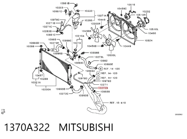 Mangueira (cano derivado) inferior do radiador de esfriamento 1370A322 Mitsubishi