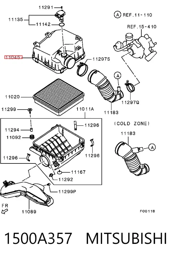 Caixa de filtro de ar, parte superior 1500A357 Mitsubishi