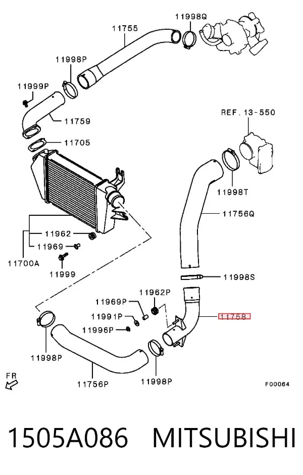 Mangueira (cano derivado) de intercooler 1505A086 Mitsubishi