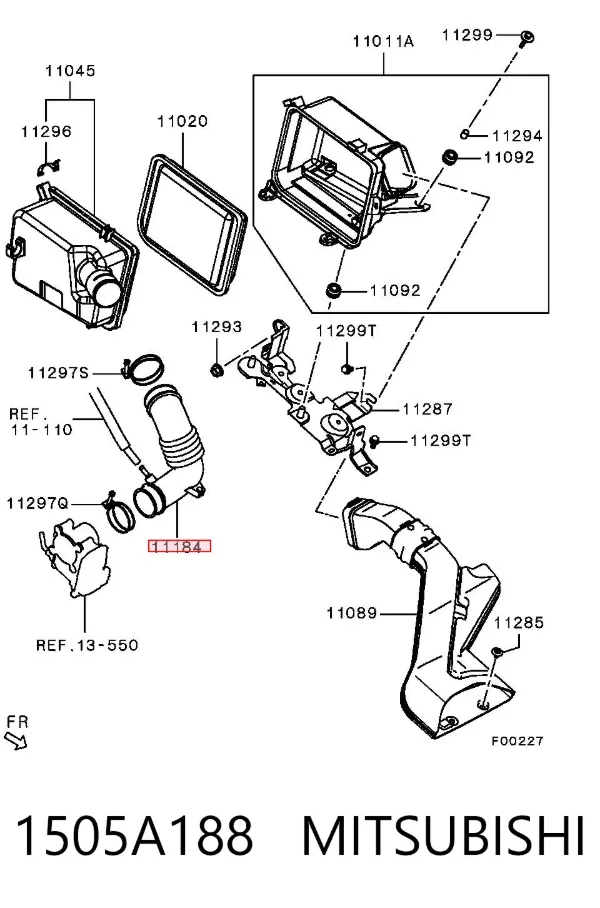 Cano derivado de ar, saída de filtro de ar 1505A188 Mitsubishi