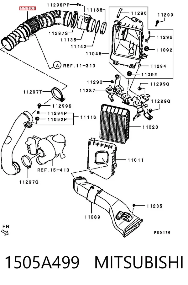 Cano derivado de ar, saída de filtro de ar 1505A499 Mitsubishi