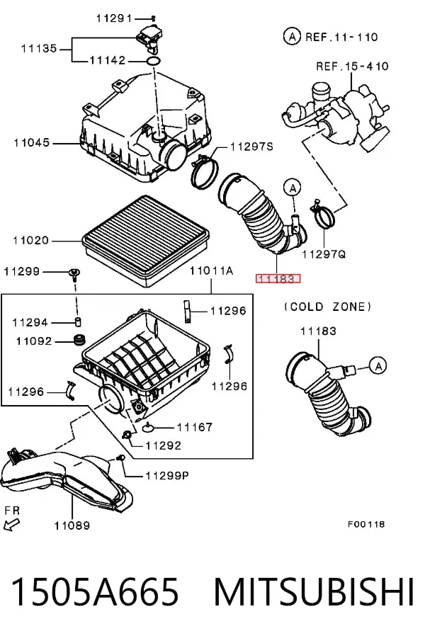 Cano derivado de ar, saída de filtro de ar 1505A665 Mitsubishi