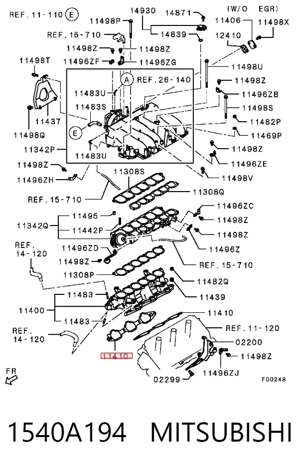 Vedante de tubo coletor de admissão 1540A194 Mitsubishi