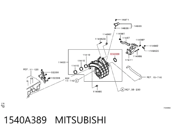 Vedante de tubo coletor de admissão 1540A389 Mitsubishi