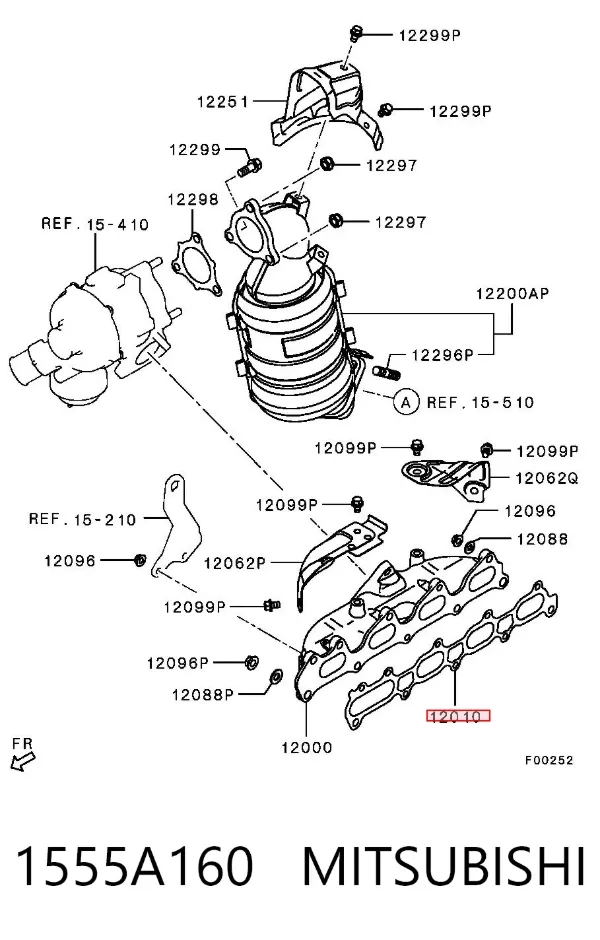 Vedante de tubo coletor de escape 1555A160 Mitsubishi