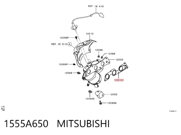 Vedante de tubo coletor de escape 1555A650 Mitsubishi