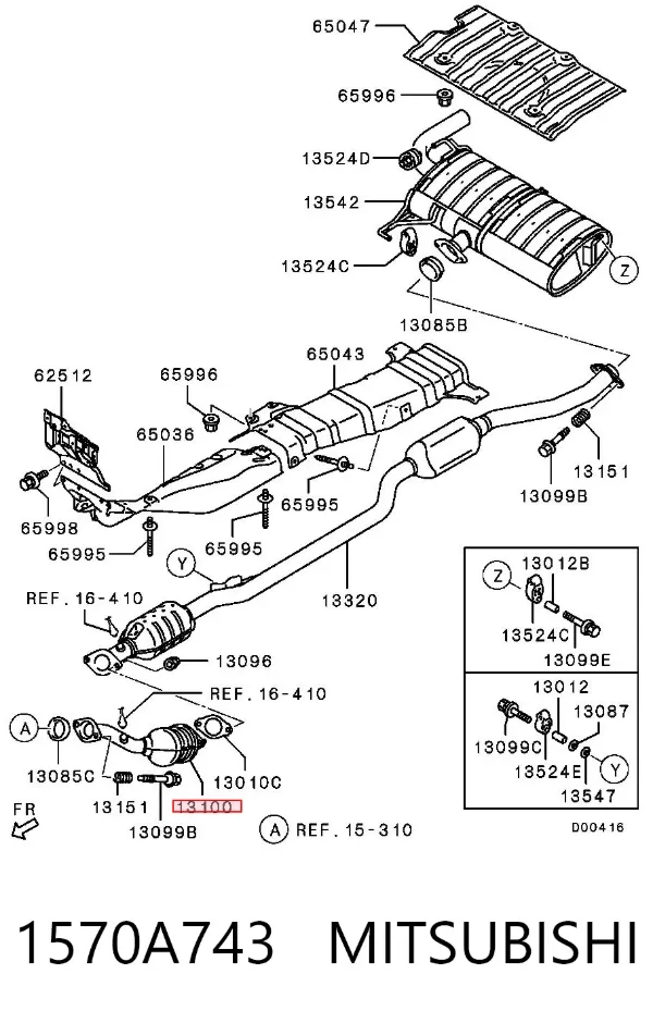 Silenciador, parte dianteira 1570A743 Mitsubishi