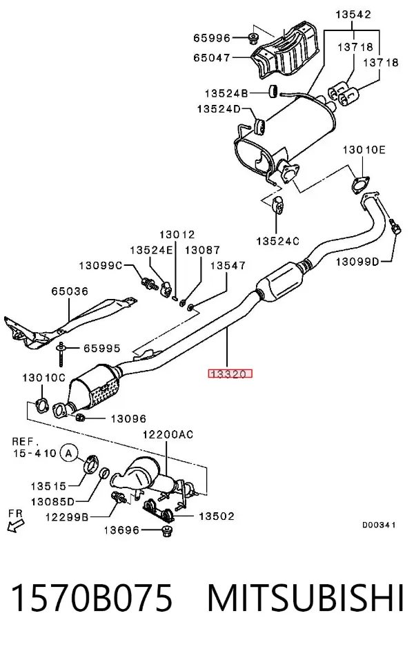 Silenciador, parte central 1570B075 Mitsubishi