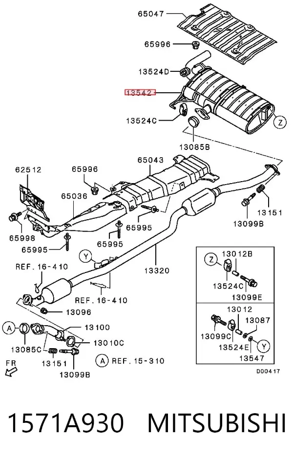 Silenciador, parte traseira 1571A930 Mitsubishi