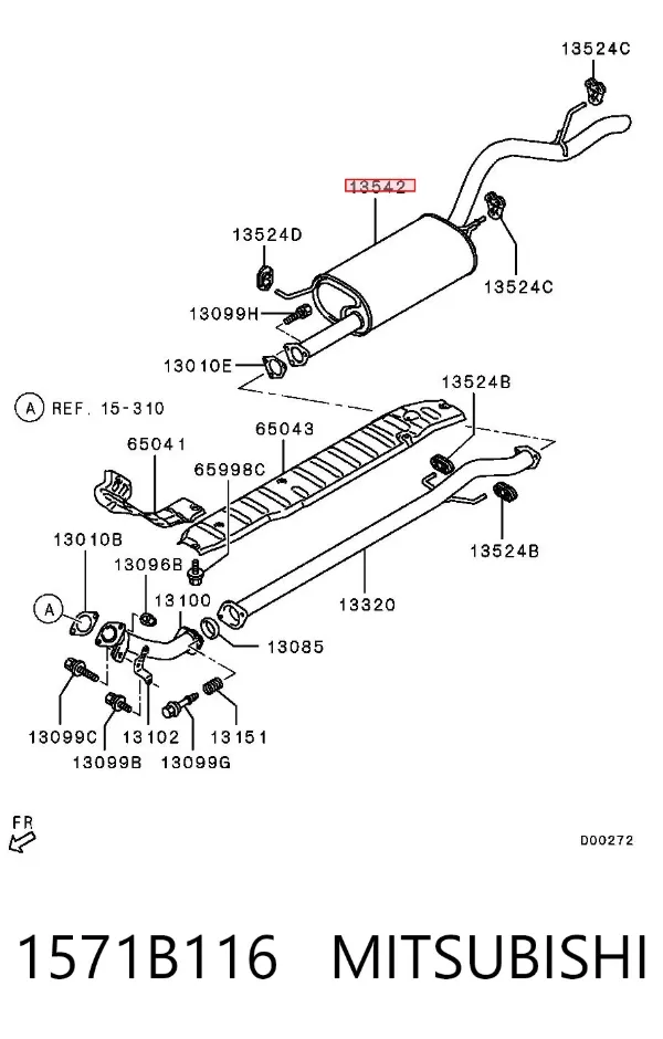 Silenciador, parte traseira 1571B116 Mitsubishi