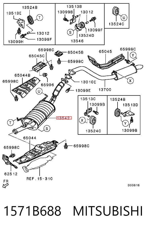 Silenciador, parte central 1571B688 Mitsubishi