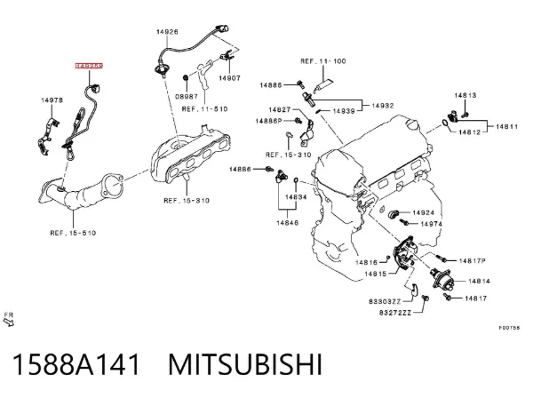 Sonda lambda, sensor de oxigênio até o catalisador 1588A141 Mitsubishi