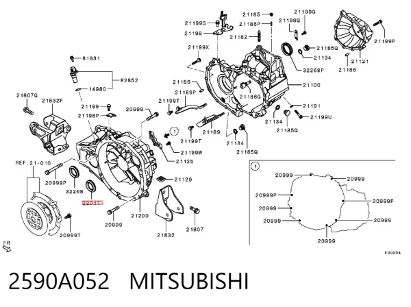Vedação da Caixa Automática de Mudança (de árvore de saída/primária) 2590A052 Mitsubishi
