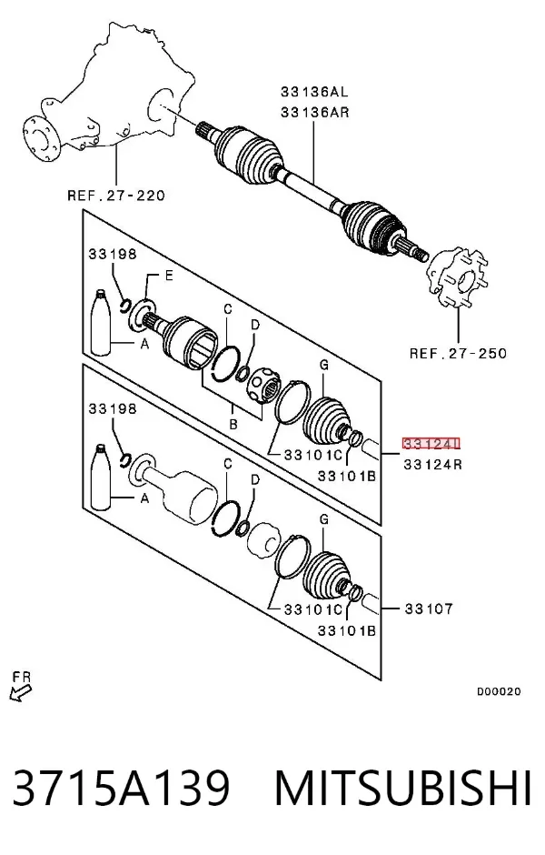 Junta homocinética interna traseira 3715A139 Mitsubishi