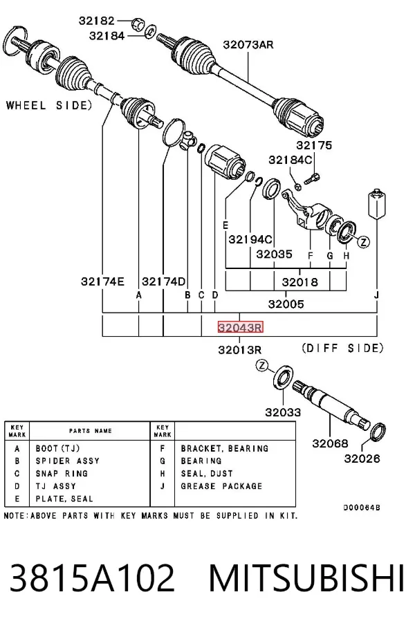Junta homocinética interna dianteira direita 3815A102 Mitsubishi