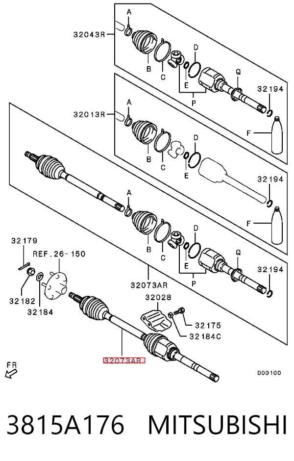 Semieixo (acionador) dianteiro direito 3815A176 Mitsubishi
