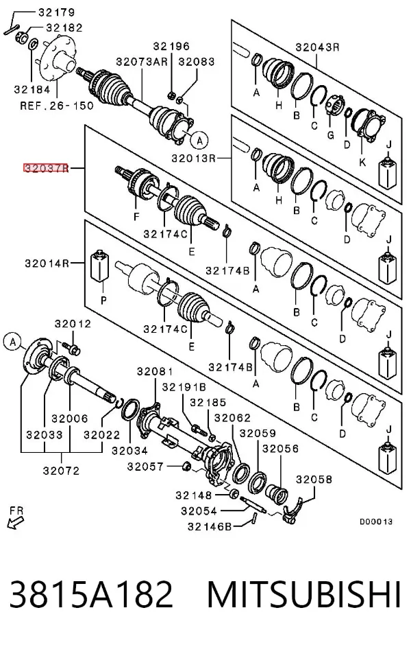 Semieixo (acionador) dianteiro direito 3815A182 Chrysler