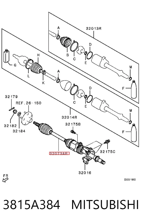 Semieixo (acionador) dianteiro direito 3815A384 Mitsubishi