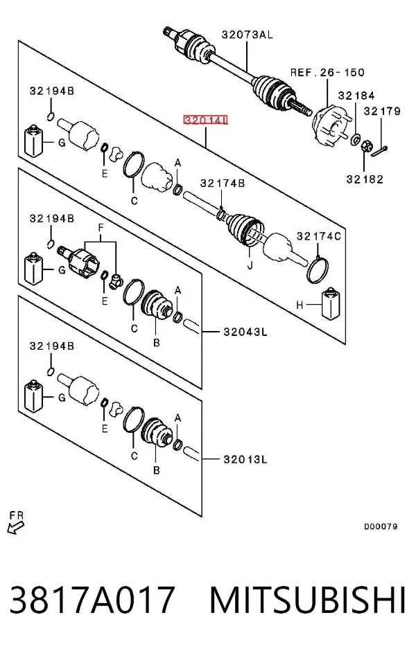Bota de proteção externa direita de junta homocinética 3817A017 Mitsubishi