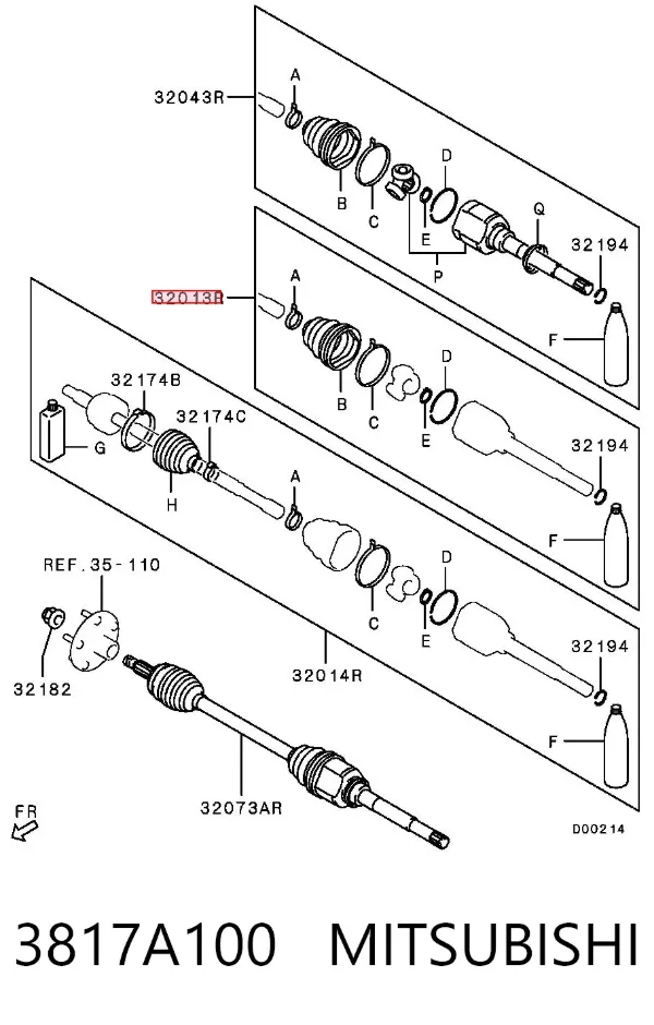 Bota de proteção interna direita de junta homocinética do semieixo dianteiro 3817A100 Mitsubishi