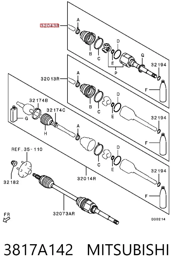 Junta homocinética interna dianteira direita 3817A142 Mitsubishi