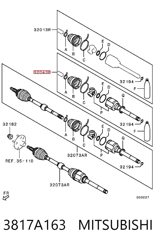 Junta homocinética interna dianteira direita 3817A163 Mitsubishi