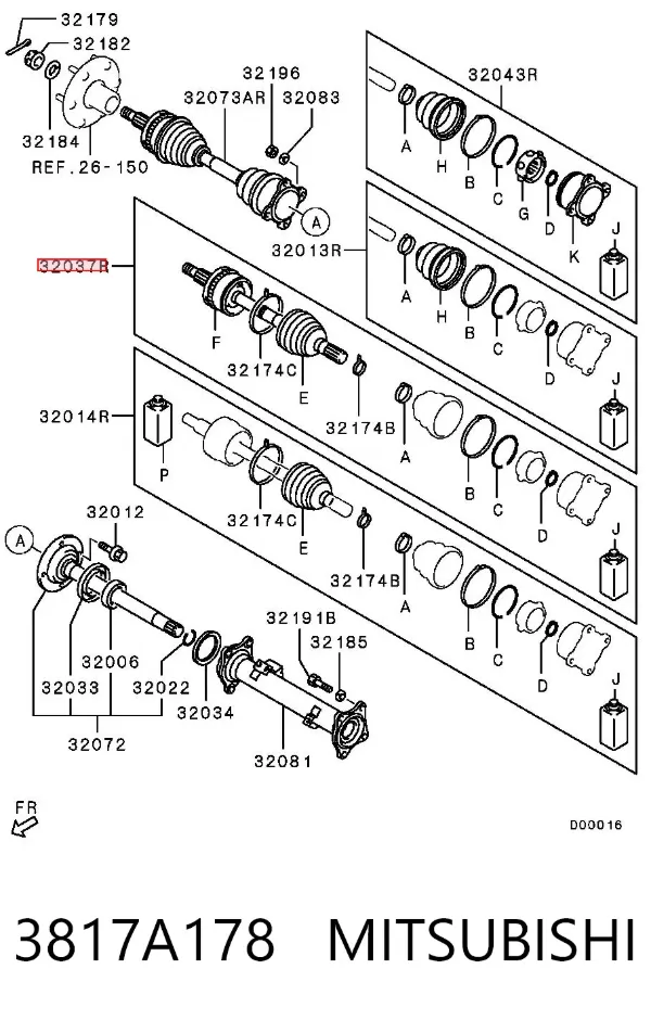Semieixo (acionador) dianteiro direito 3817A178 Mitsubishi