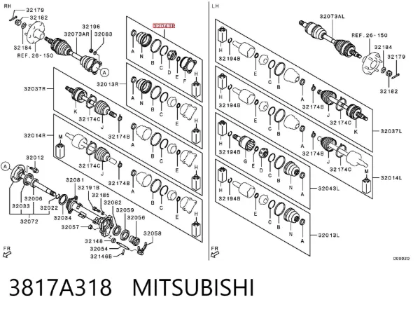 Junta homocinética interna dianteira direita 3817A318 Mitsubishi