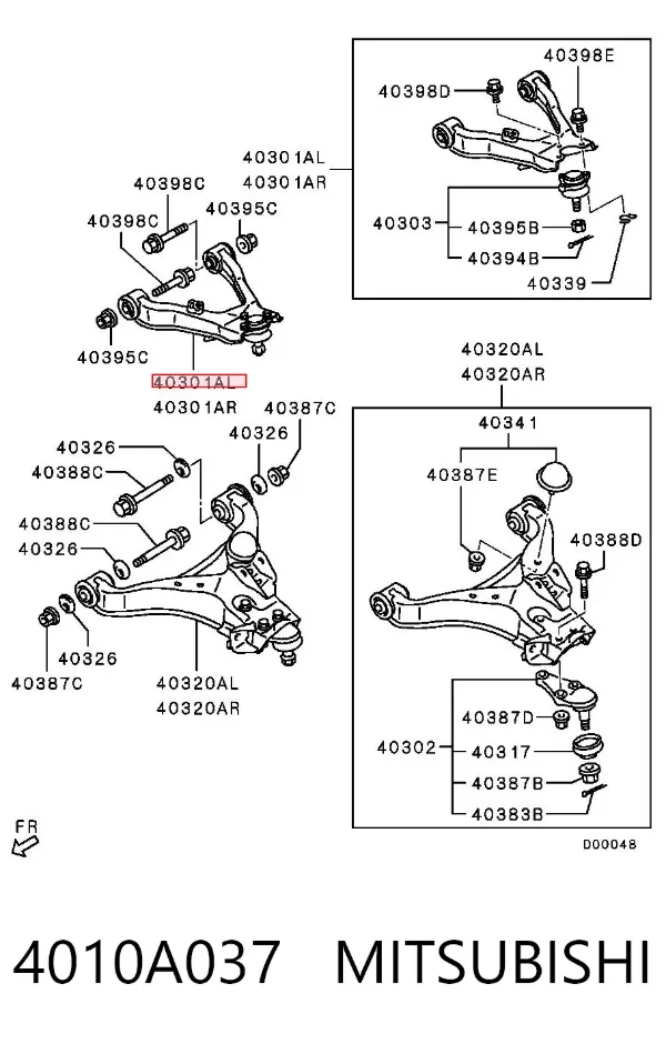 Braço oscilante superior esquerdo de suspensão dianteira 4010A037 Mitsubishi