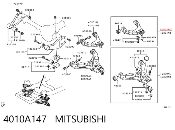Braço oscilante superior esquerdo de suspensão dianteira 4010A147 Mitsubishi