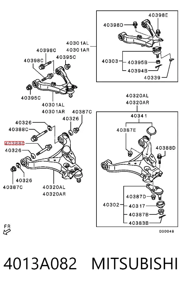 Parafuso de fixação de braço oscilante dianteiro, inferior 4013A082 Mitsubishi