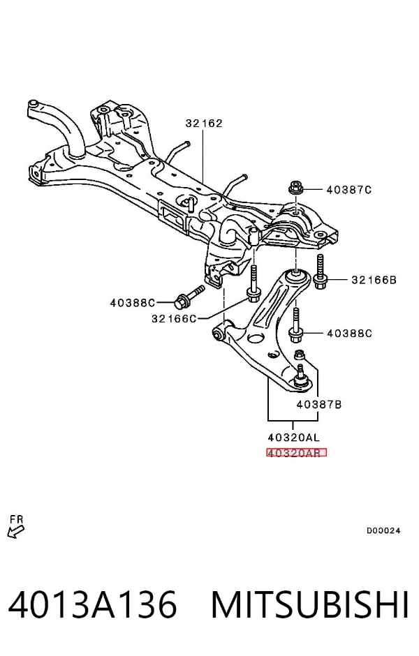 Braço oscilante inferior direito de suspensão dianteira 4013A136 Mitsubishi