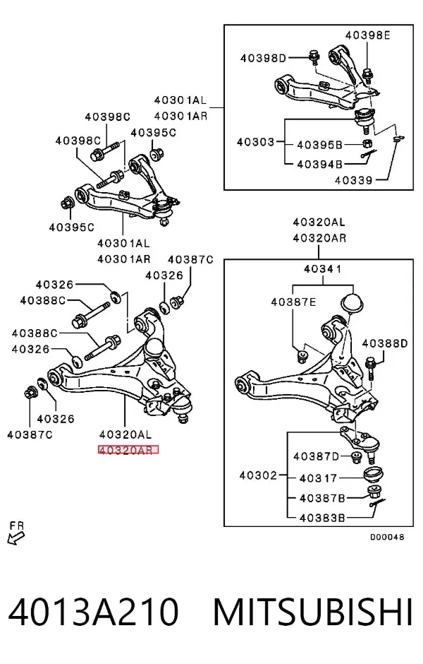 Braço oscilante inferior direito de suspensão dianteira 4013A210 Mitsubishi