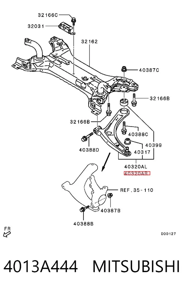 Braço oscilante inferior direito de suspensão dianteira 4013A444 Mitsubishi