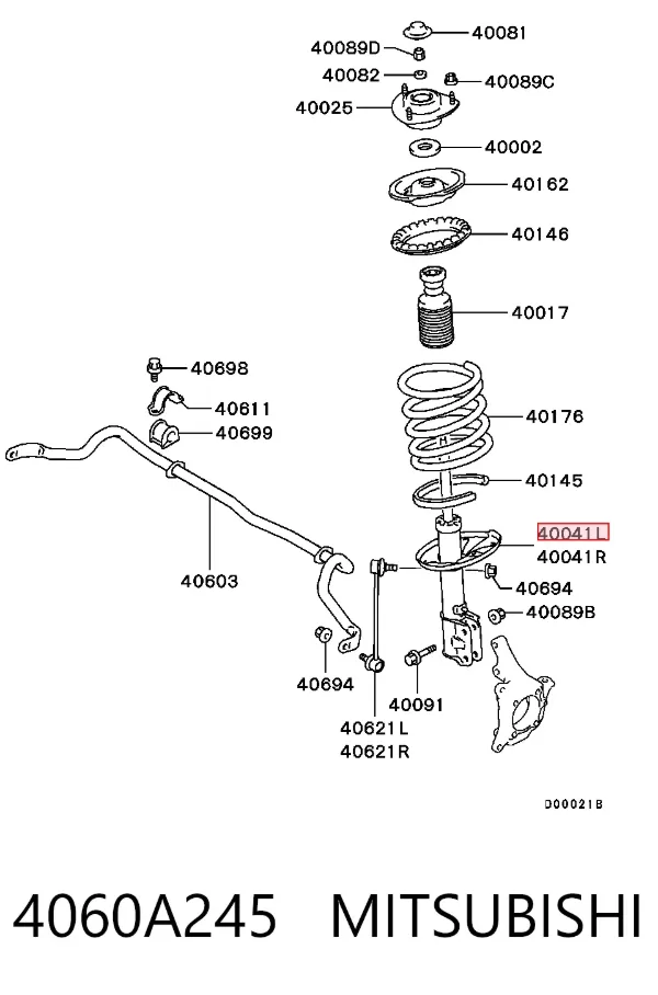 Amortecedor dianteiro esquerdo 4060A245 Mitsubishi
