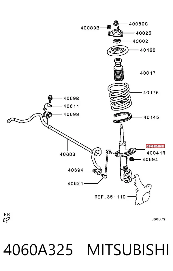 Amortecedor dianteiro esquerdo 4060A325 Mitsubishi