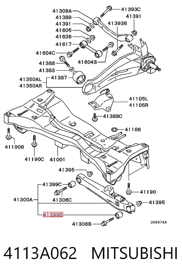 Bloco silencioso externo traseiro de braço oscilante transversal 4113A062 Mitsubishi