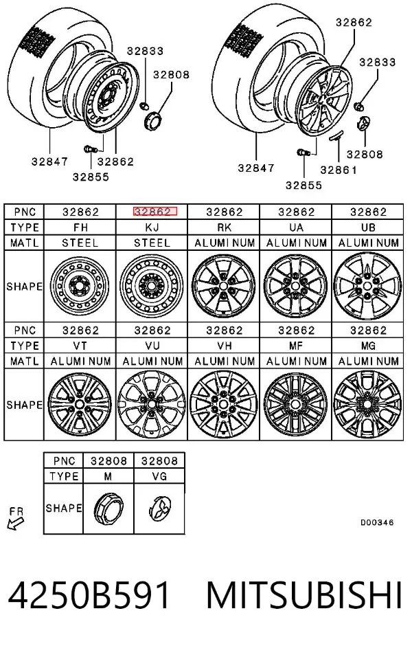 Discos de roda de aleação ligeira (de aleação ligeira, de titânio) 4250B591 Mitsubishi