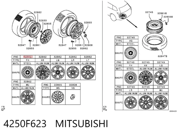 Discos de roda de aleação ligeira (de aleação ligeira, de titânio) 4250F623 Mitsubishi