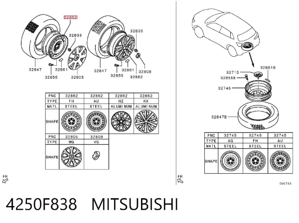 Discos de roda de aleação ligeira (de aleação ligeira, de titânio) 4250F838 Mitsubishi