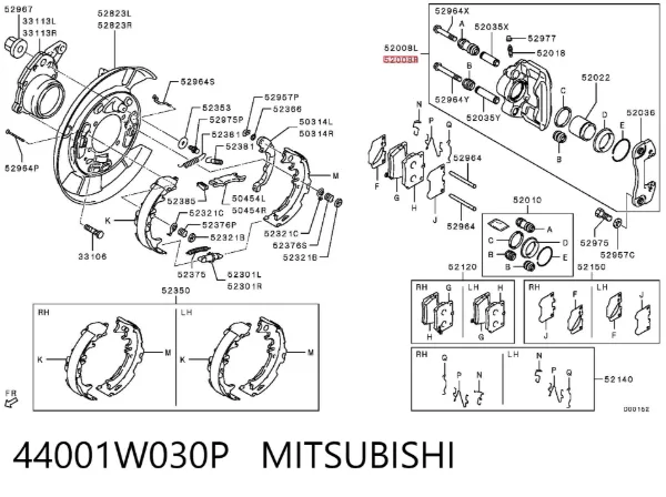 Suporte do freio traseiro direito 44001W030P Mitsubishi