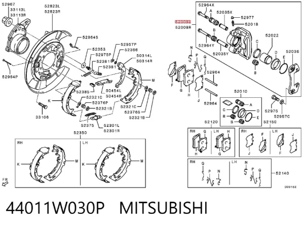 Suporte do freio traseiro esquerdo 44011W030P Mitsubishi