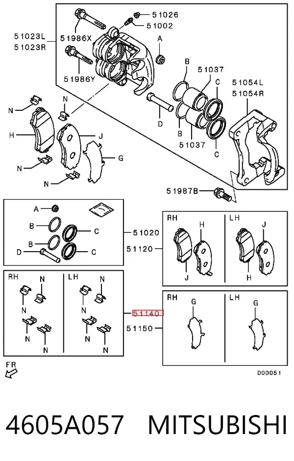 Kit de reparação das sapatas do freio 4605A057 Mitsubishi