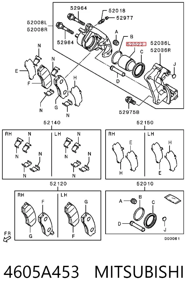 Pistão de suporte do freio traseiro 4605A453 Mitsubishi