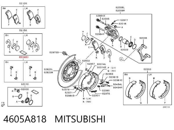 Kit de molas de fixação de sapatas de disco traseiras 4605A818 Mitsubishi