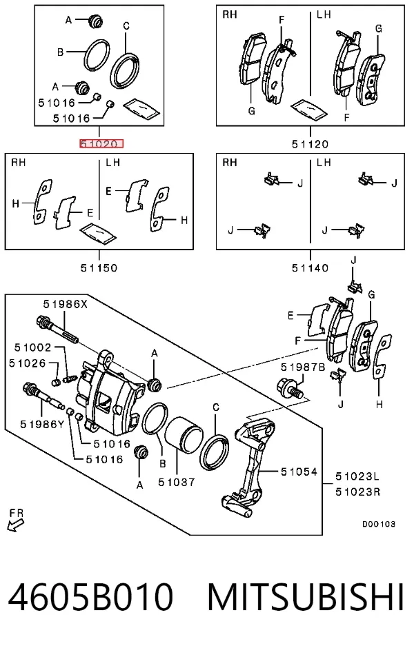 Kit de reparação de suporte do freio dianteiro 4605B010 Mitsubishi