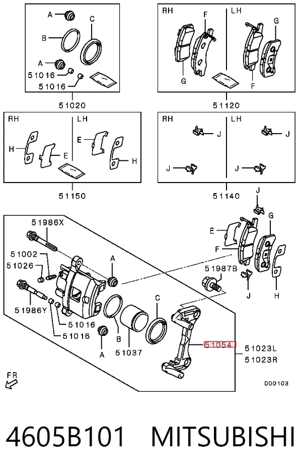 Kit de reparação de suporte do freio dianteiro 4605B101 Mitsubishi