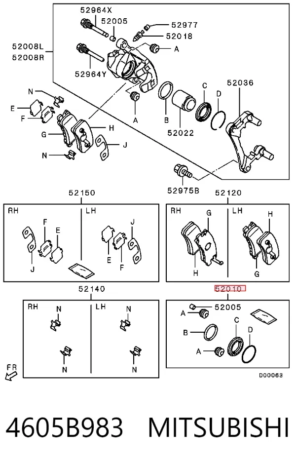 Kit de reparação de suporte do freio traseiro 4605B983 Mitsubishi